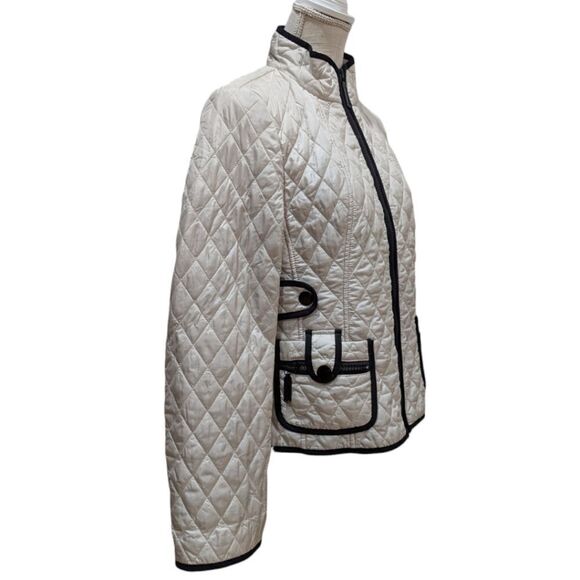 Ann Taylor Women's S Quilted Jacket Zip Up Ivory with Black Trim - Picture 3 of 9